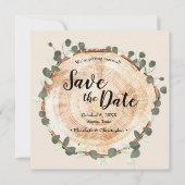 Custom Foto Website Holzöl-Eukalyptus Hochzeit Save The Date (Vorderseite)