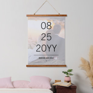 Custom Foto Wedding Anniversary Date Elegante Wandteppich Mit Holzrahmen