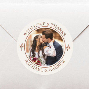 Custom Foto Wedding Danke Terracotta Cream Runder Aufkleber