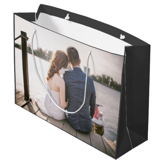 Custom Foto Wedding Große Geschenktüte (Rückseite Schrägansicht)