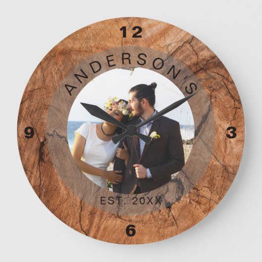 Custom Foto Wedding Große Wanduhr (Vorderseite)