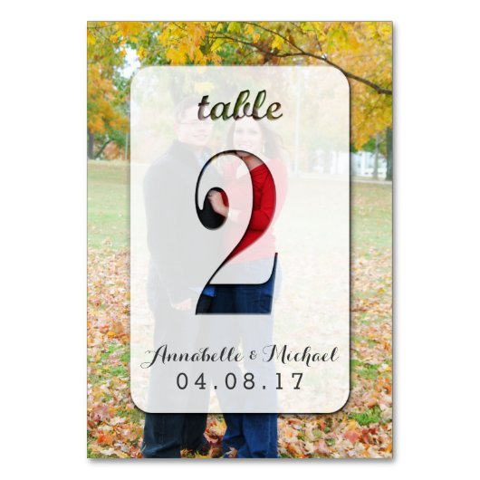 Custom Foto Wedding Tischnummer Card 2 (Vorderseite)