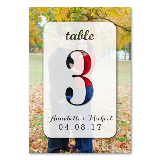 Custom Foto Wedding Tischnummer Card 3 (Vorderseite)