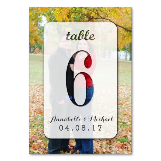 Custom Foto Wedding Tischnummer Card 6 (Vorderseite)