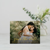 Custom Foto Wedding WEBSITE Save the Date Gold Folie Einladungspostkarte (Stehend vorne)