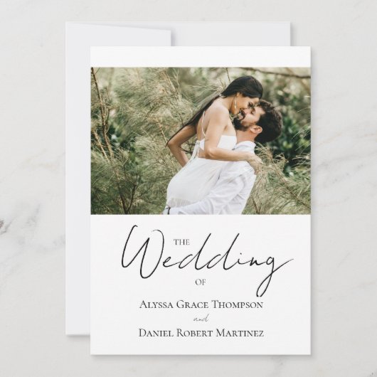 Custom Foto Wedding Website Schwarz und Weiß Einladung (Vorderseite)