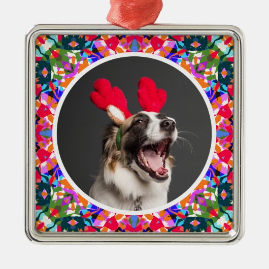 Custom Foto Weihnachts-Hund Mama Mum Vater Farbenf Ornament Aus Metall (Vorne)