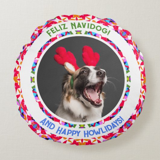 Custom Foto Weihnachts-Hund Mama Mum Vater Farbenf Rundes Kissen (Vorderseite)