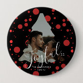 Custom Foto Weihnachtsbaum schwarz und rot Punkte Button (Vorderseite)