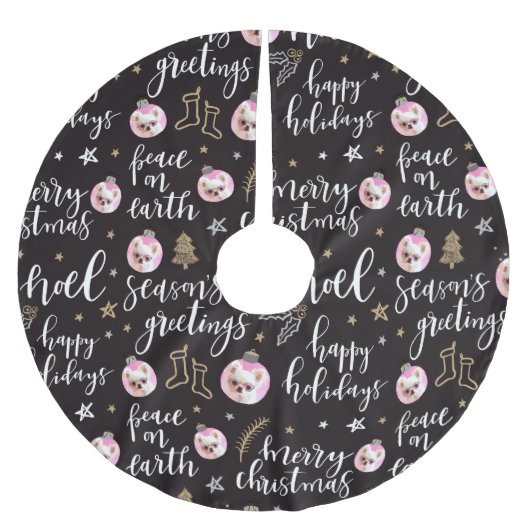 Custom Foto Weihnachtsferien Phrasen Kalligrafie Polyester Weihnachtsbaumdecke (Vorderseite)