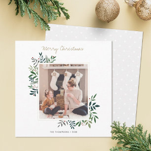 Custom Foto Weihnachtskarte mit Holiday Greenery Feiertagskarte