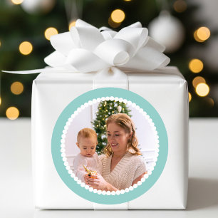 Custom Foto Weihnachtsschneeball Rahmen Minze Runder Aufkleber