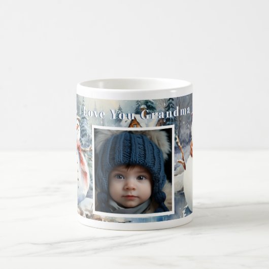 Custom Foto Weihnachtsschneemänner Winterlandschaf Kaffeetasse (Mittel)