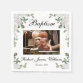 Custom Foto Weiße Blume Christening Taufen Serviette (Vorderseite)