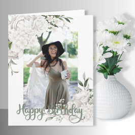 Custom Foto White Floral Geburtstag Gruß Karte