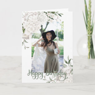 Custom Foto White Floral Geburtstag Gruß Karte