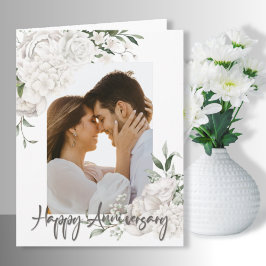 Custom Foto White Floral Jubiläum Gruß Karte