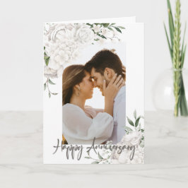 Custom Foto White Floral Jubiläum Gruß Karte