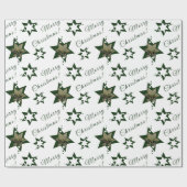 Custom Foto White Green Stars Frohe Weihnachten Geschenkpapier (Flach)