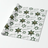 Custom Foto White Green Stars Frohe Weihnachten Geschenkpapier (Ungerollt)