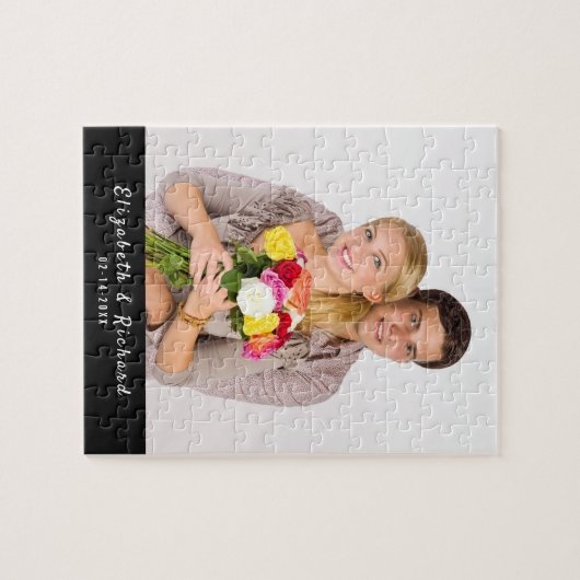Custom Foto White Script Typografy Couple Puzzle (Horizontal)