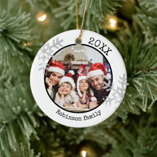 Custom Foto White Snowflake Keramik Ornament (Baum)