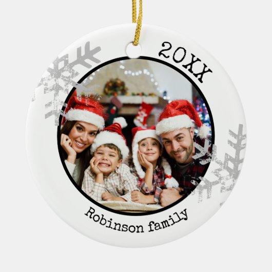 Custom Foto White Snowflake Keramik Ornament (Vorne)