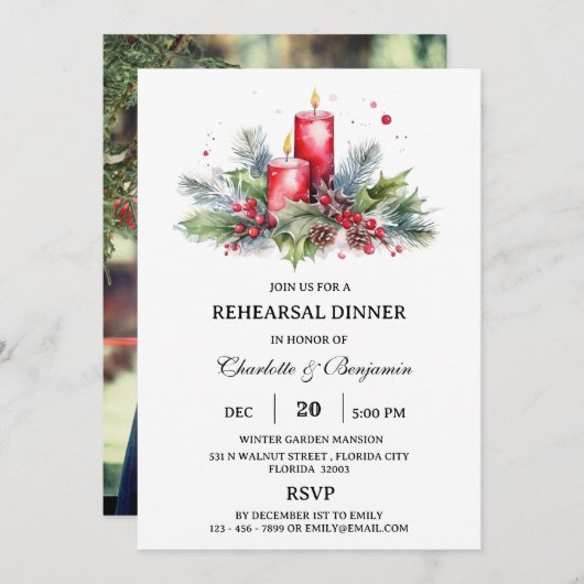 Custom Foto Winter Weihnachts Probe Abendessen Einladung (Vorne/Hinten)