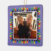 Custom Foto with back text Party Lights Purple Keramikornament (Links)