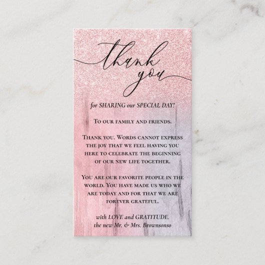 Custom Foto Wooden Glitz Sparkle Pink Vielen Dank Begleitkarte (Vorderseite)