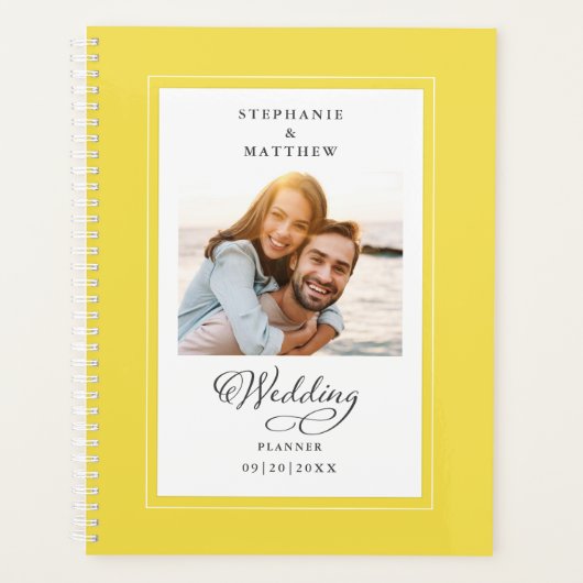 Custom Foto Yellow White Wedding Elegantes Script Planer (Vorderseite)