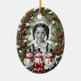 Custom Foto zweiseitiger Schneemannskranz Weihnach Keramik Ornament