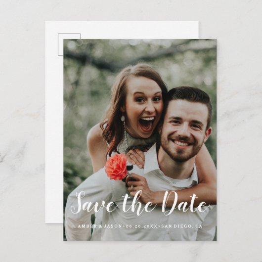 Custom Fotoromantic modern Save the Date Ankündigungspostkarte (Vorne/Hinten)
