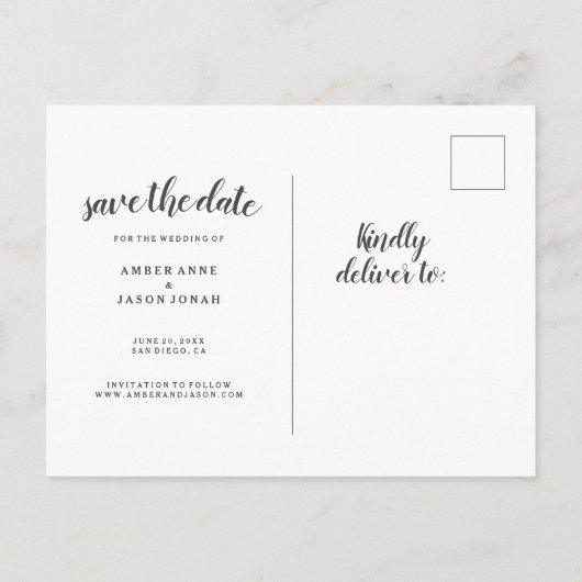 Custom Fotoromantic modern Save the Date Ankündigungspostkarte (Rückseite)