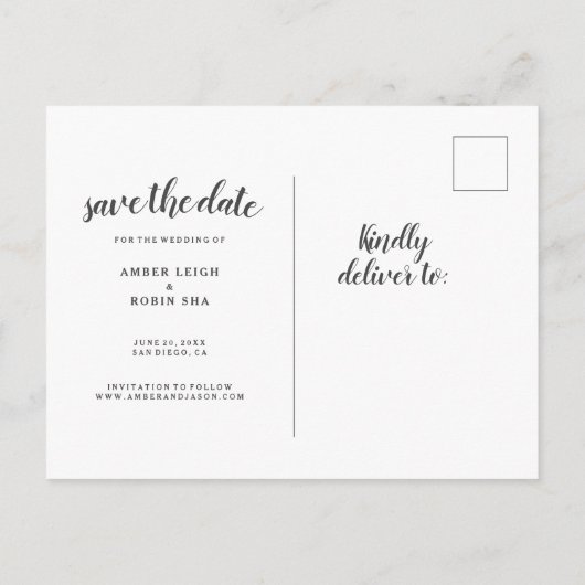 Custom Fotoromantic modern Save the Date Ankündigungspostkarte (Rückseite)