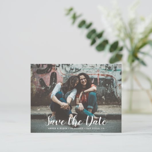 Custom Fotoromantic modern Save the Date Ankündigungspostkarte (Stehend Vorderseite)