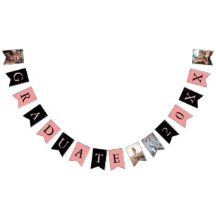 Custom Fotos Chic Pink Black Graduate Wimpelkette