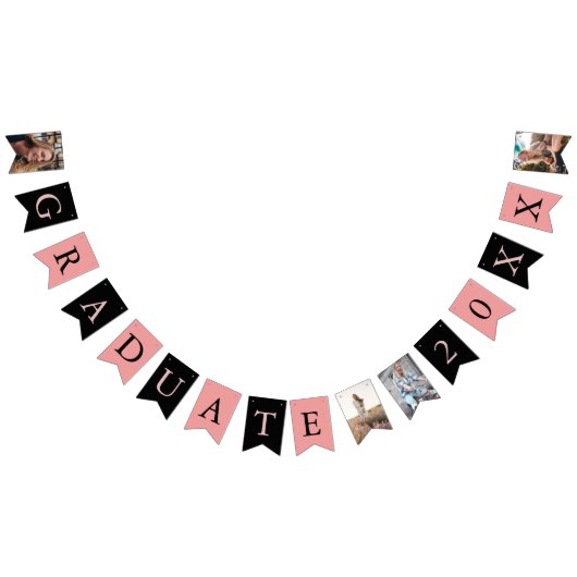 Custom Fotos Chic Pink Black Graduate  Wimpelkette (Alle)