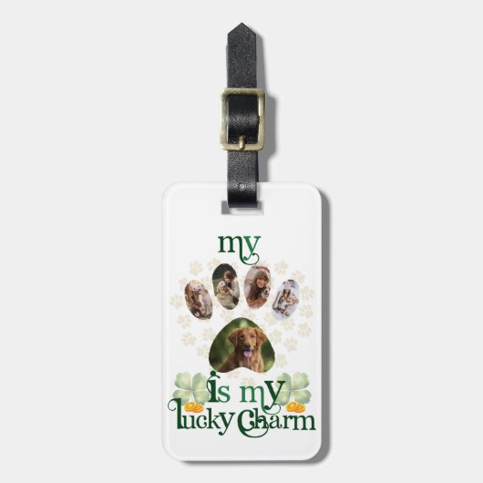 Custom Fotos Dog St Patrick's Day Gold Glitzer Gepäckanhänger (Vorderseite vertikal)