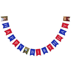 Custom Fotos Red White Blue Happy Geburtstag Wimpelkette