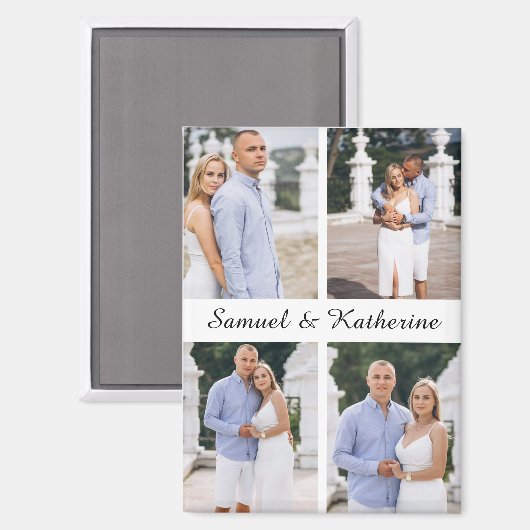 Custom Four Photo Romantic Keepsake with Names Magnet (Vorderseite/Rückseite)