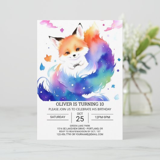 Custom Fox Birthday Bliss Einladung (Stehend Vorderseite)