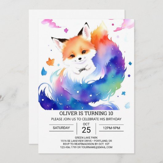 Custom Fox Birthday Bliss Einladung (Vorne/Hinten)