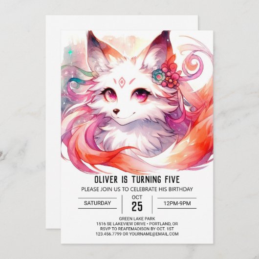 Custom Fox Birthday Einladung (Vorne/Hinten)