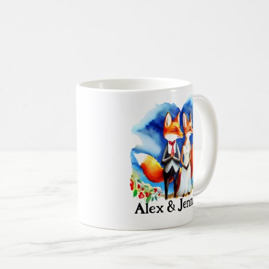 Custom Fox Couple Names Personalized Kaffeetasse (VorderseiteRechts)