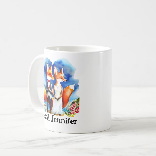 Custom Fox Couple Names Personalized Kaffeetasse (Vorderseite Links)