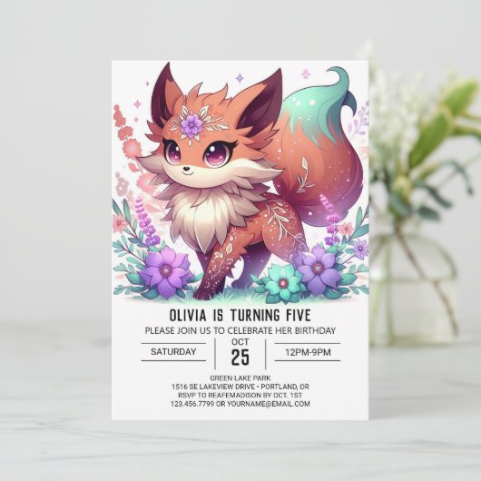 Custom Fox Digital Geburtstag Einladung (Stehend Vorderseite)