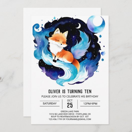 Custom Fox Printable Birthday Einladung (Vorne/Hinten)