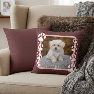 Custom Framed Pet Photo and Name Throw Pillow Kissen