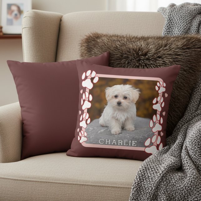 Custom Framed Pet Photo and Name Throw Pillow Kissen (Snuggle up with your pet’s photo pillow. Personalized and adorable! 🐾💖)